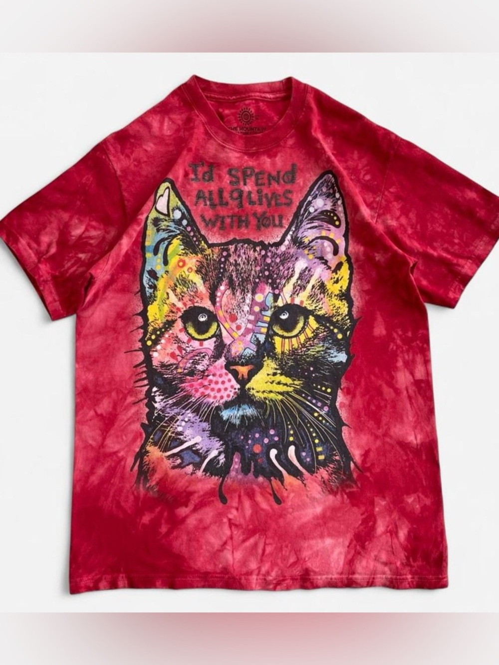 The Mountain Red Tie Dye 9 Lives Cat Tee T-Shirt M
